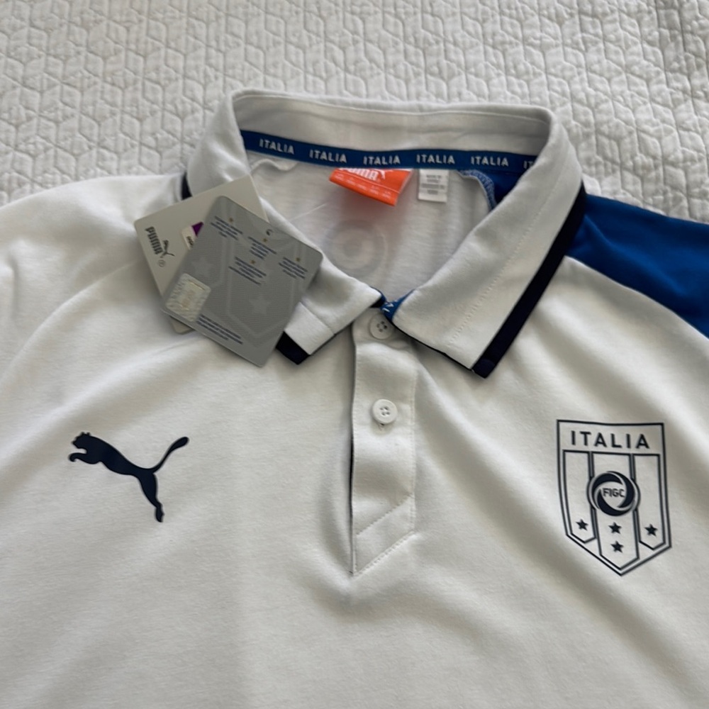 New Puma White and Blue Polo Shirt with Classic Collar